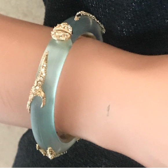 Alexis Bittar Gray Lucite Bracelet With Crystals In Gold Tone Setting Nwt 138$